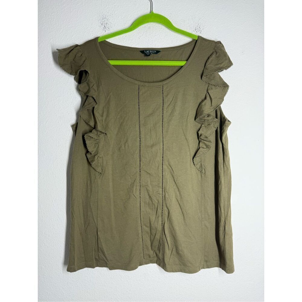 Lauren Ralph Lauren Women's Size XL Sleveless Ruffle Army Green Cotton Blend